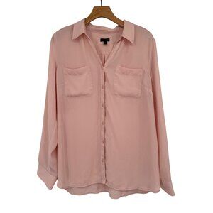 Talbots Womens blush Pink Long roll tab Sleeve  Blouse size large  career